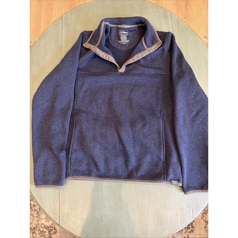 L.L. Bean Mens M Regular‎ Heathered Navy Blue 4-Snap Sweater Fleece Pullover
